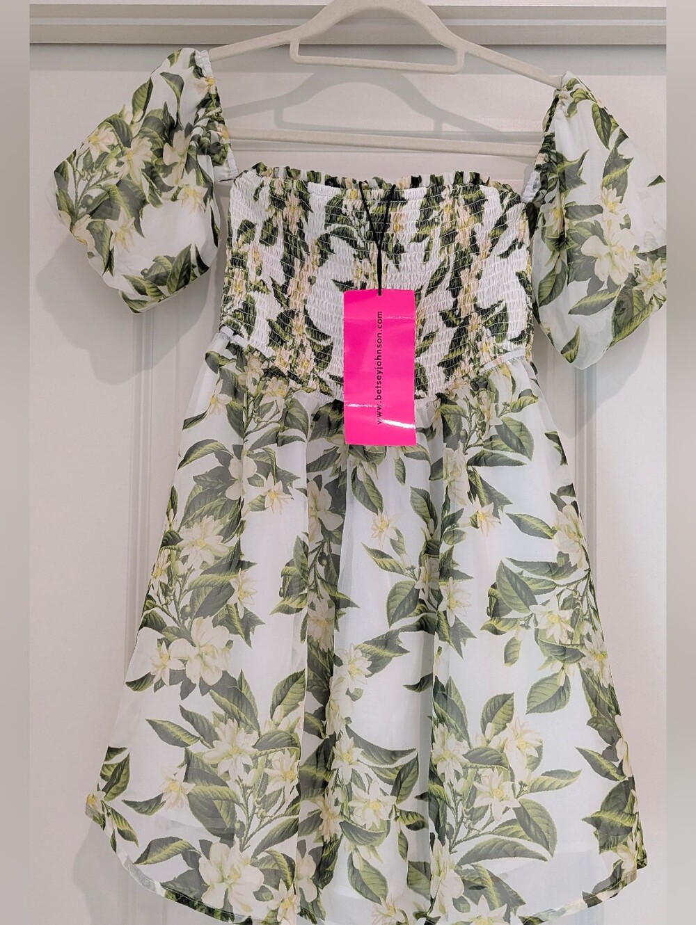 Betsey Johnson White Floral Smocked Off-Shoulder Mini Dress NWT